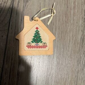 Vintage Christmas wooden needlepoint ornament